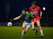 18 February 2023; Cillian O'Sullivan of Meath in action against Paul Cassidy of Derry during the Allianz Football League Division Two match between Derry and Meath at Derry GAA Centre of Excellence in Owenbeg, Derry. Photo by Ben McShane/Sportsfile