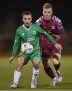 17 February 2023; Sean McGrath of Kerry FC in action against Michael McCarthy of Cobh Ramblers during the SSE Airtricity Men's First Division match between Kerry and Cobh Ramblers at Mounthawk Park in Tralee, Kerry. Photo by Brendan Moran/Sportsfile