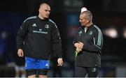 18 February 2023; Leinster senior coach Stuart Lancaster speaks with Rhys Ruddock of Leinster before the United Rugby Championship match between Leinster and Dragons at RDS Arena in Dublin. Photo by Harry Murphy/Sportsfile
