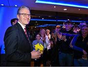 17 February 2023; Jarlath Burns makes a speech to some of the supporters from his GAA club, Silverbridge in Armagh, after he was voted-in as the GAA president elect during day one of the GAA Annual Congress 2023 at Croke Park in Dublin. Photo by Piaras Ó Mídheach/Sportsfile