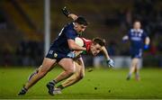 18 February 2023; Tony Brosnan of Kerry is tackled by Donnacha McHugh of Mayo during the Allianz Football League Division One match between Mayo and Kerry at Hastings Insurance MacHale Park in Castlebar, Mayo. Photo by Brendan Moran/Sportsfile