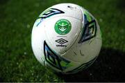 17 February 2023; The Bray Wanderers crest is seen on a match ball before  the SSE Airtricity Men's First Division match between Treaty United and Bray Wanderers at Market's Field in Limerick. Photo by Michael P Ryan/Sportsfile