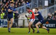 18 February 2023; Enda Hession of Mayo is tackled by Darragh Roche of Kerry during the Allianz Football League Division One match between Mayo and Kerry at Hastings Insurance MacHale Park in Castlebar, Mayo. Photo by Brendan Moran/Sportsfile