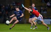 18 February 2023; Tony Brosnan of Kerry kicks past Donnacha McHugh of Mayo during the Allianz Football League Division One match between Mayo and Kerry at Hastings Insurance MacHale Park in Castlebar, Mayo. Photo by Brendan Moran/Sportsfile