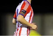 17 February 2023; The League of Ireland badge is seen on the sleeve of Ben O'Riordan of Treaty United during the SSE Airtricity Men's First Division match between Treaty United and Bray Wanderers at Market's Field in Limerick. Photo by Michael P Ryan/Sportsfile