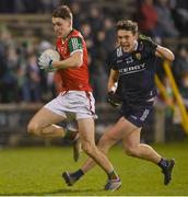 18 February 2023; Donnacha McHugh of Mayo in action against David Clifford of Kerry during the Allianz Football League Division One match between Mayo and Kerry at Hastings Insurance MacHale Park in Castlebar, Mayo. Photo by Brendan Moran/Sportsfile