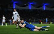 18 February 2023; Charlie Tector of Leinster dives over to score his side's seventh try during the United Rugby Championship match between Leinster and Dragons at RDS Arena in Dublin. Photo by Harry Murphy/Sportsfile