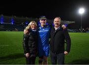 18 February 2023; Jack Boyle of Leinster with his mother Cathy  and father Herbie after making his debut in the United Rugby Championship match between Leinster and Dragons at RDS Arena in Dublin. Photo by Harry Murphy/Sportsfile