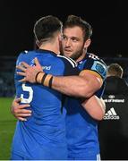 18 February 2023; Brian Deeny and Jason Jenkins of Leinster after their side's victory in the United Rugby Championship match between Leinster and Dragons at RDS Arena in Dublin. Photo by Harry Murphy/Sportsfile