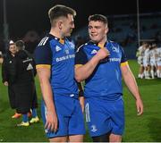 18 February 2023; Lee Barron and Jack Boyle of Leinster after their side's victory in the United Rugby Championship match between Leinster and Dragons at RDS Arena in Dublin. Photo by Harry Murphy/Sportsfile