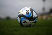 17 February 2023; A general view of the OCEAUNZ football, the official match ball of the FIFA Women's World Cup 2023, before a behind closed doors training match between Republic of Ireland and Germany at Marbella Football Centre in Marbella, Spain. Photo by Stephen McCarthy/Sportsfile