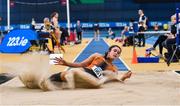 19 February 2023; Laura Frawley of Nenagh Olympic AC, Tipperary, competing in the senior women's Long Jump during day two of the 123.ie National Senior Indoor Championships at National Indoor Arena in Dublin. Photo by Tyler Miller/Sportsfile