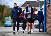 19 February 2023; Louth players Niall Sharkey, left, and Dan Corcoran arrive before the Allianz Football League Division Two match between Louth and Limerick at Páirc Mhuire in Ardee, Louth. Photo by Ben McShane/Sportsfile