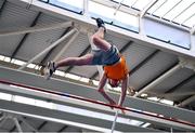 19 February 2023; Ben Connolly of Nenagh Olympic AC, Tipperary, competing in the senior men's Pole Vault during day two of the 123.ie National Senior Indoor Championships at National Indoor Arena in Dublin. Photo by Tyler Miller/Sportsfile