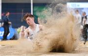 19 February 2023; Eoghan McGrath of Celbridge AC, Kildare, competing in the senior men's Triple Jump during day two of the 123.ie National Senior Indoor Championships at National Indoor Arena in Dublin. Photo by Tyler Miller/Sportsfile
