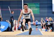 19 February 2023; Michael McCarthy Snr of Donore Harriers AC, Dublin, competing in the senior men's Triple Jump during day two of the 123.ie National Senior Indoor Championships at National Indoor Arena in Dublin. Photo by Tyler Miller/Sportsfile