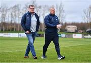 19 February 2023; Limerick manager Ray Dempsey, left, and Limerick coach Martin Barrett before the Allianz Football League Division Two match between Louth and Limerick at Páirc Mhuire in Ardee, Louth. Photo by Ben McShane/Sportsfile