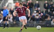 19 February 2023; John Heslin of Westmeath shoots to score a penalty during the Allianz Football League Division Three match between Westmeath and Offaly at TEG Cusack Park in Mullingar, Westmeath. Photo by Stephen Marken/Sportsfile