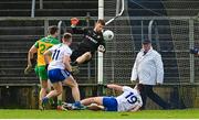 19 February 2023; Donegal goalkeeper Shaun Patton makes a save during the Allianz Football League Division One match between Monaghan and Donegal at St Tiernach's Park in Clones, Monaghan. Photo by Ramsey Cardy/Sportsfile