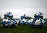 17 February 2023; A general view of the OCEAUNZ footballs, the official match ball of the FIFA Women's World Cup 2023, before a behind closed doors training match between Republic of Ireland and Germany at Marbella Football Centre in Marbella, Spain. Photo by Stephen McCarthy/Sportsfile