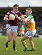 19 February 2023; Ray Connellan of Westmeath in action against David Dempsey of Offaly during the Allianz Football League Division Three match between Westmeath and Offaly at TEG Cusack Park in Mullingar, Westmeath. Photo by Stephen Marken/Sportsfile