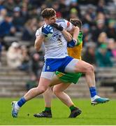 19 February 2023; Darren Hughes of Monaghan in action against Jamie Brennan of Donegal during the Allianz Football League Division One match between Monaghan and Donegal at St Tiernach's Park in Clones, Monaghan. Photo by Ramsey Cardy/Sportsfile