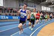 19 February 2023; Mark English of Finn Valley AC, Donegal, on his way to winning the senior men's 800m during day two of the 123.ie National Senior Indoor Championships at National Indoor Arena in Dublin. Photo by Sam Barnes/Sportsfile