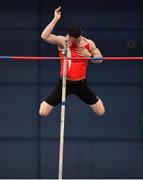 19 February 2023; Michael Bowler of Enniscorthy AC, Wexford, competing in the senior men's Pole Vault during day two of the 123.ie National Senior Indoor Championships at National Indoor Arena in Dublin. Photo by Sam Barnes/Sportsfile