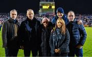 18 February 2023; 'Together for Ger' fundraising initiative was launched during the Allianz Football League Division One match between Mayo and Kerry at Hastings Insurance MacHale Park in Castlebar, Mayo on Saturday night. Ger Brady, a former Claremorris and footballer at all levels was diagnosed with motor neurone disease in August 2022. Pictured at the announcement of the initiative are Ger Brady's family, wife Karen, centre, sister Tara and brother Tomas Nally, from left, Mike Finnerty, Ger Brady of Ballina Stephenites and John Maughan. Photo by Brendan Moran/Sportsfile