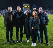 18 February 2023; 'Together for Ger' fundraising initiative was launched during the Allianz Football League Division One match between Mayo and Kerry at Hastings Insurance MacHale Park in Castlebar, Mayo on Saturday night. Ger Brady, a former Claremorris and footballer at all levels was diagnosed with motor neurone disease in August 2022. Pictured at the announcement of the initiative are Ger Brady's family, wife Karen, centre, sister Tara and brother Tomas Nally, from left, Mike Finnerty, Ger Brady of Ballina Stephenites and John Maughan. Photo by Brendan Moran/Sportsfile