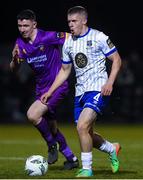 17 February 2023; Niall O'Keeffe of Waterford in action against Aaron Robinson of Wexford during the SSE Airtricity Men's First Division match between Wexford and Waterford at Ferrycarrig Park in Wexford. Photo by Matt Browne/Sportsfile