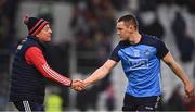 19 February 2023; Con O'Callaghan of Dublin shakes hands with Cork manager John Cleary after the Allianz Football League Division Two match between Cork and Dublin at Páirc Ui Chaoimh in Cork. Photo by Eóin Noonan/Sportsfile