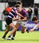 20 February 2023; Brian McCarthy of Clongowes Wood College is tackled by James McCormack of Terenure College during the Bank of Ireland Schools Senior Cup First Round replay match between Terenure College and Clongowes Wood College at Energia Park in Dublin. Photo by Harry Murphy/Sportsfile