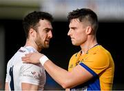 19 February 2023; Jamie Malone of Clare and Kevin Flynn of Kildare after the Allianz Football League Division Two match between Clare and Kildare at Cusack Park in Ennis, Clare. Photo by Seb Daly/Sportsfile