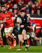 17 February 2023; Reuben Morgan-Williams of Ospreys is tackled by Paddy Patterson of Munster during the United Rugby Championship match between Munster and Ospreys at Thomond Park in Limerick. Photo by Sam Barnes/Sportsfile