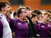 20 February 2023; James Wyse of Clongowes Wood College, centre, after his side's victory in the Bank of Ireland Schools Senior Cup First Round replay match between Terenure College and Clongowes Wood College at Energia Park in Dublin. Photo by Harry Murphy/Sportsfile