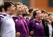 20 February 2023; Clongowes Wood College players after their side's victory in the Bank of Ireland Schools Senior Cup First Round replay match between Terenure College and Clongowes Wood College at Energia Park in Dublin. Photo by Harry Murphy/Sportsfile