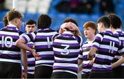 20 February 2023; Terenure College players react after conceding a try during the Bank of Ireland Schools Senior Cup First Round replay match between Terenure College and Clongowes Wood College at Energia Park in Dublin. Photo by Harry Murphy/Sportsfile