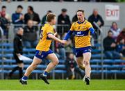 19 February 2023; Eoin Cleary, right, and Pádraic Collins of Clare during the Allianz Football League Division Two match between Clare and Kildare at Cusack Park in Ennis, Clare. Photo by Seb Daly/Sportsfile