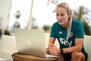 20 February 2023; Lily Agg speaks to media during a Republic of Ireland women training camp in Marbella, Spain. Photo by Stephen McCarthy/Sportsfile