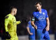 17 February 2023; Keith Cowan of Finn Harps, right, and Tim Hiemer during the SSE Airtricity Men's First Division match between Finn Harps and Galway United at Finn Park in Ballybofey, Donegal. Photo by David Fitzgerald/Sportsfile