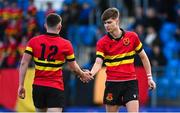 20 February 2023; Milo Quinn, right, and Adam Fitzsimons-Nolan of CBC Monkstown during the Bank of Ireland Leinster Rugby Schools Senior Cup Quarter Final match between CBC Monkstown and Newbridge College at Energia Park in Dublin. Photo by Harry Murphy/Sportsfile