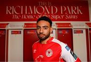 20 February 2023; Jake Mulraney poses for a portrait during a St Patrick's Athletic media conference at Richmond Park in Dublin. Photo by Ramsey Cardy/Sportsfile