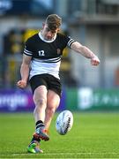 20 February 2023; Paddy Taylor of Newbridge College kicks a conversion during the Bank of Ireland Leinster Rugby Schools Senior Cup Quarter Final match between CBC Monkstown and Newbridge College at Energia Park in Dublin. Photo by Harry Murphy/Sportsfile