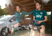 20 February 2023; Heather Payne, right, and Harriet Scott during a Republic of Ireland women training session at Dama de Noche Football Center in Marbella, Spain. Photo by Stephen McCarthy/Sportsfile