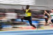19 February 2023; Israel Olatunde of UCD AC, Dublin, competing in the senior men's 60m semi-finals during day two of the 123.ie National Senior Indoor Championships at National Indoor Arena in Dublin. Photo by Sam Barnes/Sportsfile