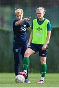 20 February 2023; Manager Vera Pauw and Diane Caldwell, right, during a Republic of Ireland women training session at Dama de Noche Football Center in Marbella, Spain. Photo by Stephen McCarthy/Sportsfile