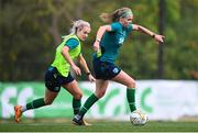 20 February 2023; Ruesha Littlejohn and Lily Agg, left, during a Republic of Ireland women training session at Dama de Noche Football Center in Marbella, Spain. Photo by Stephen McCarthy/Sportsfile