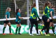 20 February 2023; Marissa Sheva and Izzy Atkinson, left, during a Republic of Ireland women training session at Dama de Noche Football Center in Marbella, Spain. Photo by Stephen McCarthy/Sportsfile