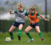 20 February 2023; Claire Walsh, left, and Abbie Larkin during a Republic of Ireland women training session at Dama de Noche Football Center in Marbella, Spain. Photo by Stephen McCarthy/Sportsfile